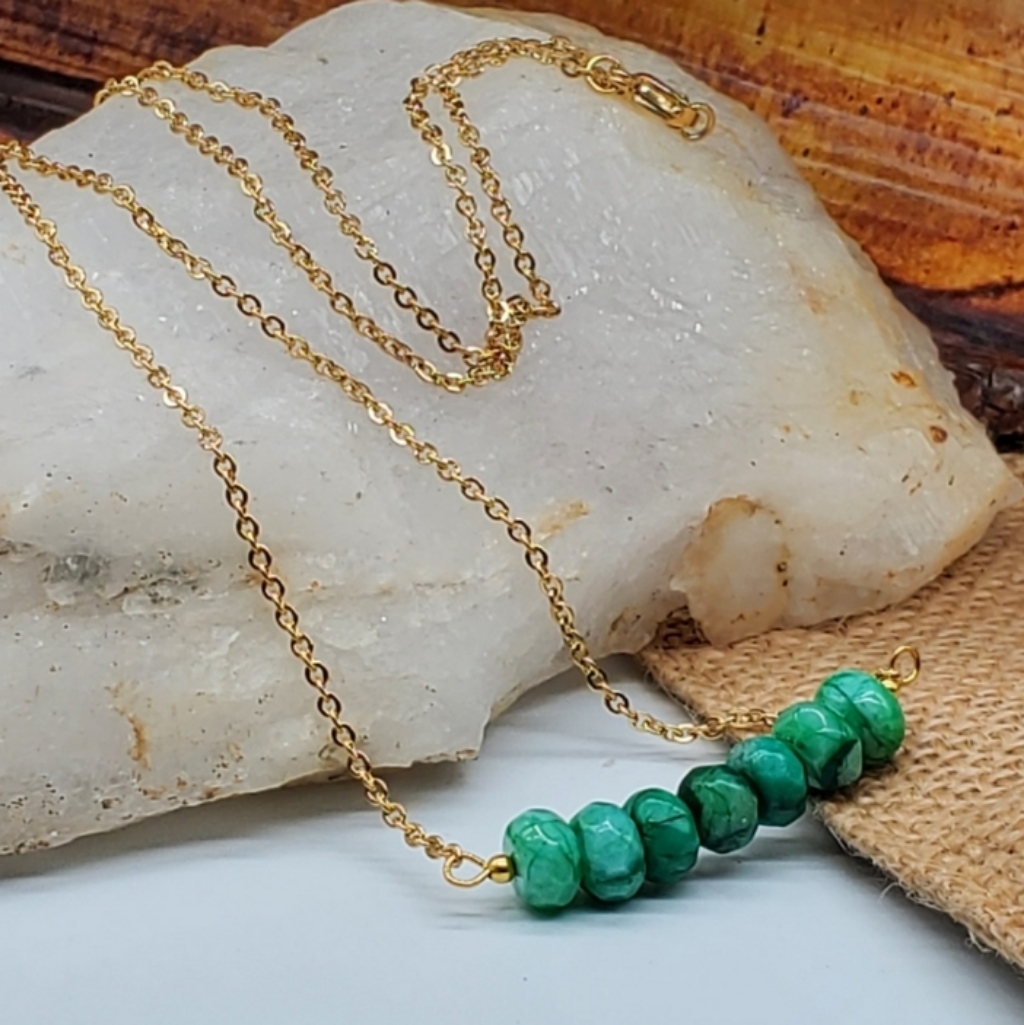 Johnny Was Jewelry 14 Kt Gold Plated Chain Natural Raw Green Jade Stones 75$